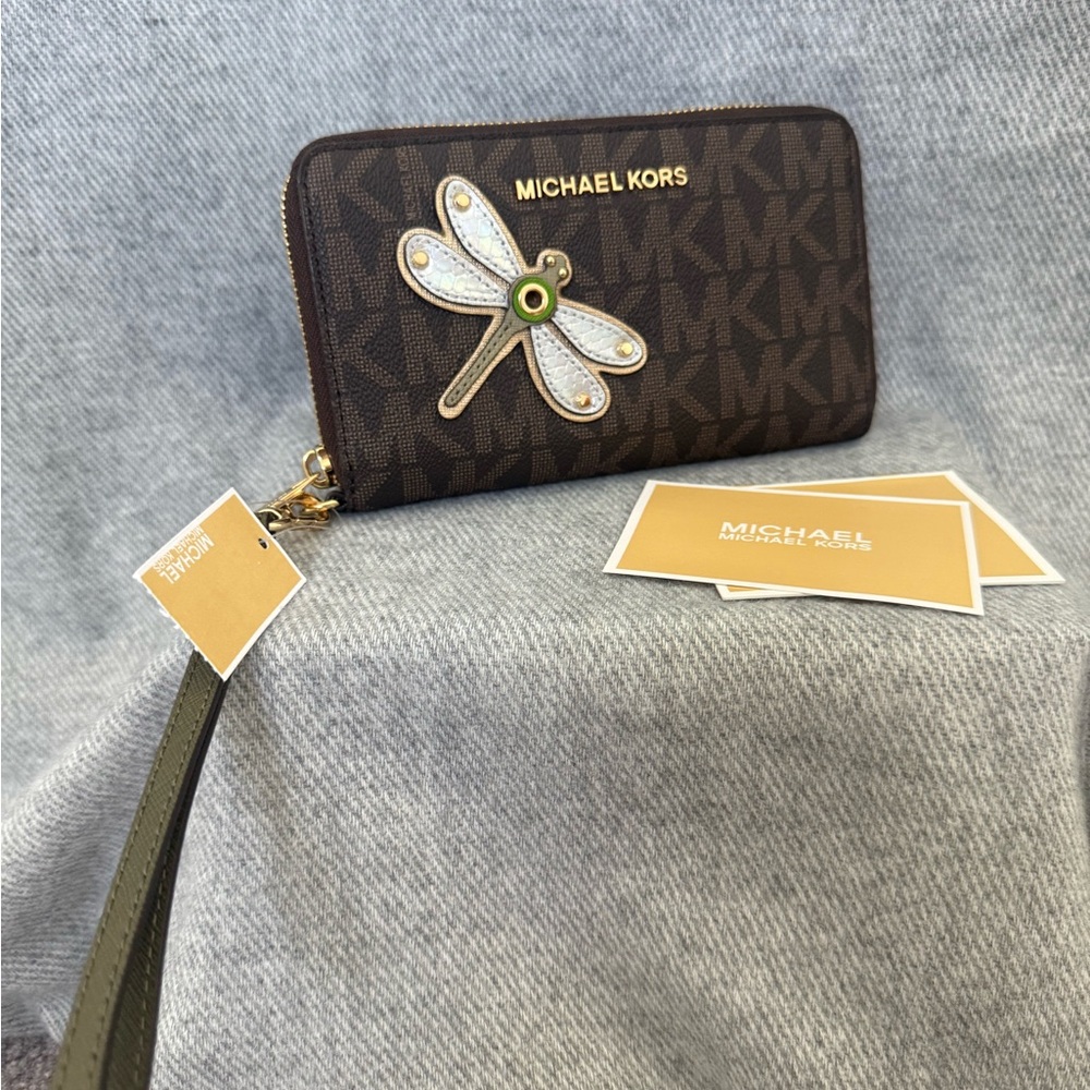 Michael Kors Dark Brown Wallet with Dragonfly Embellishment